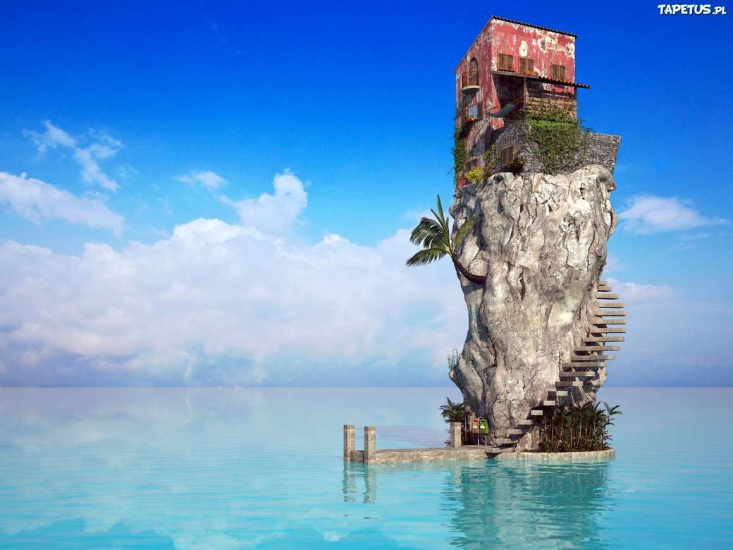 Huis op rots en water online puzzel