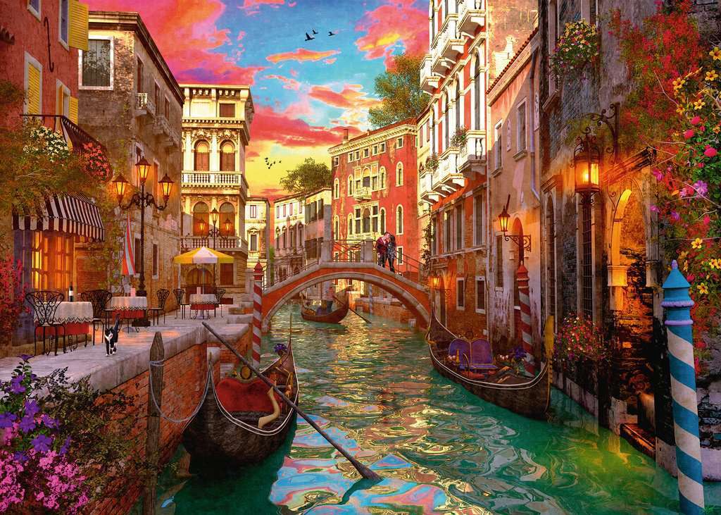 Pintando a ponte e os barcos dos canais de Veneza puzzle online