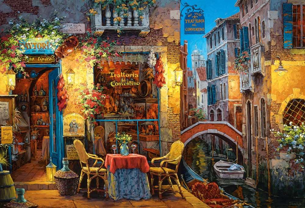 Peinture Pont des canaux de Venise et bateaux puzzle en ligne