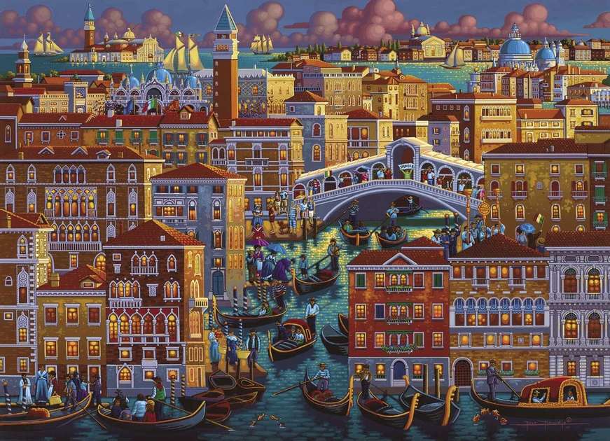 Pintura colagem de marcos históricos de Veneza puzzle online