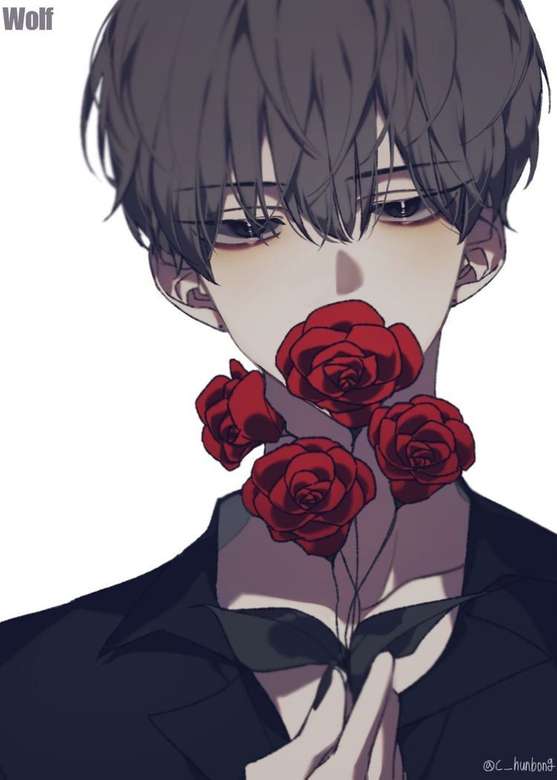 anime jongen met roos legpuzzel online