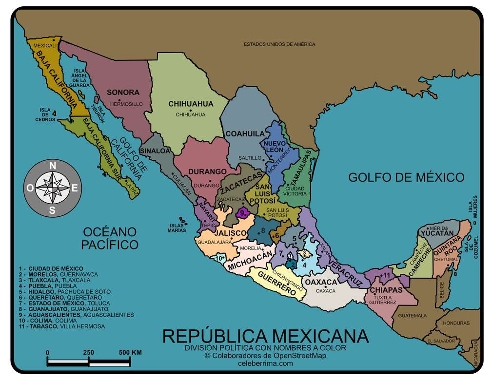 Карта Мексиканской Республики пазл онлайн