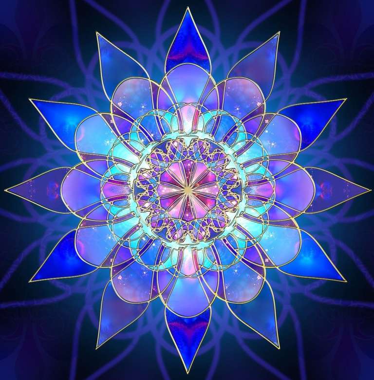 Estrella Mandala en azul violeta rompecabezas en línea