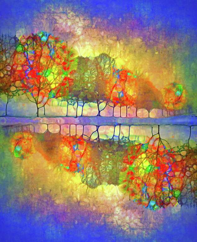 Mundos de árvores coloridas e filigranas puzzle online