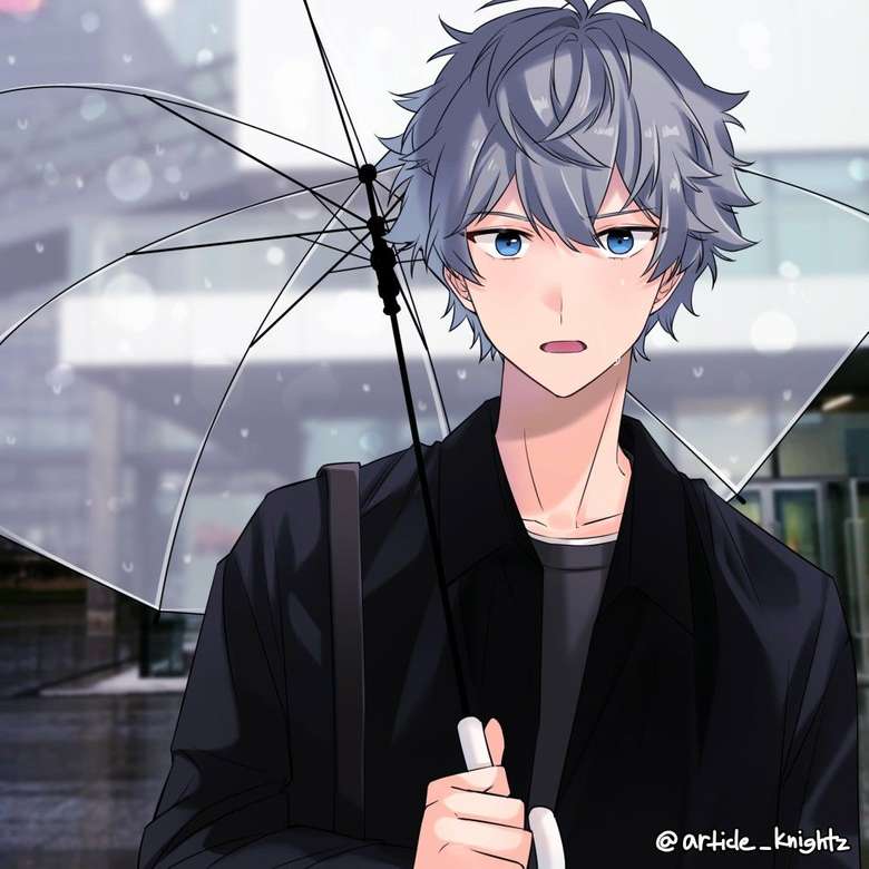 anime jongen met paraplu legpuzzel online