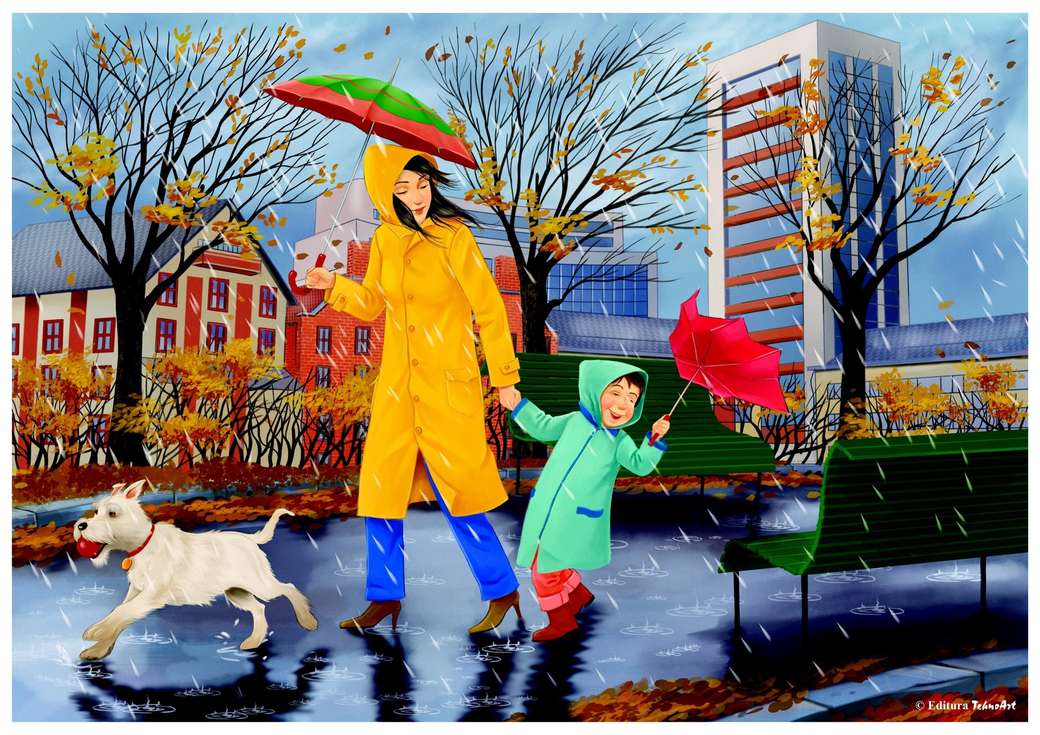 Podzimní déšť v městském online puzzle