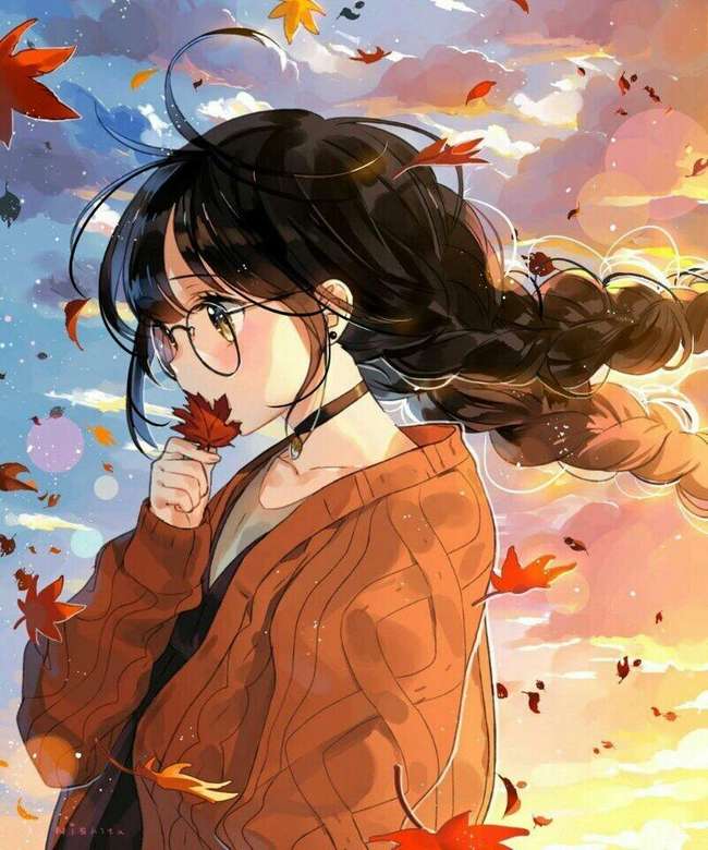 Garota de anime com / óculos puzzle online