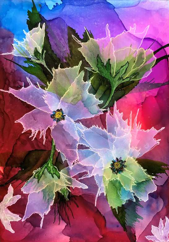 Flores de pintura de seda rompecabezas en línea