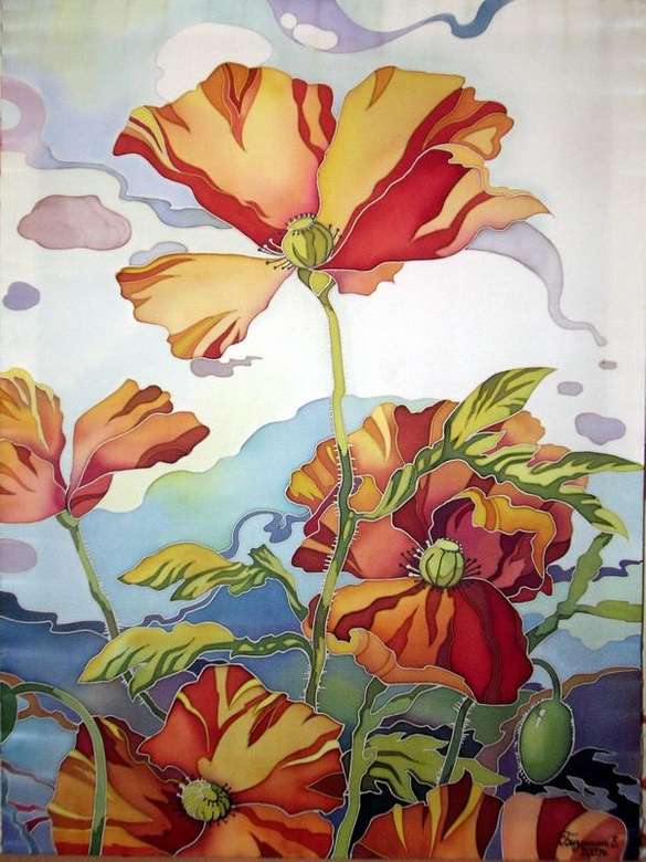 Pictura de mătase cu flori puzzle online
