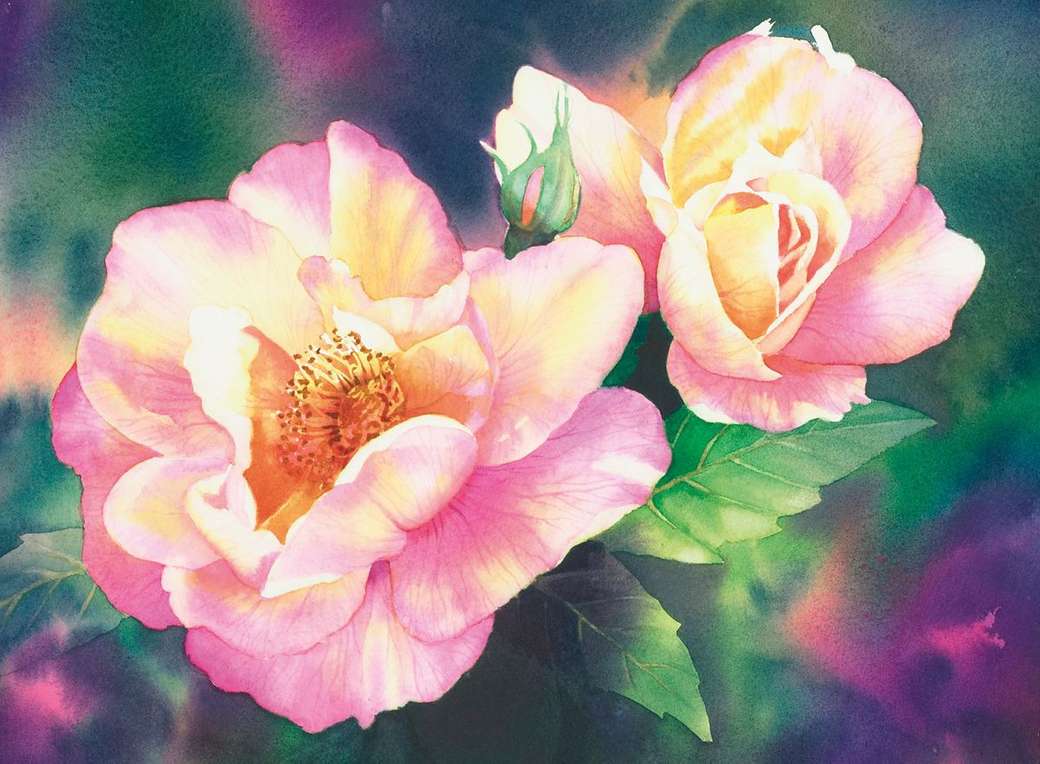 Hedvábné malby růží skládačky online