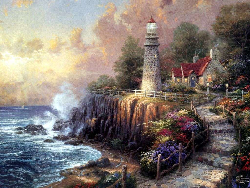 Gemälde Küstenlandschaft mit Leuchtturm Puzzlespiel online