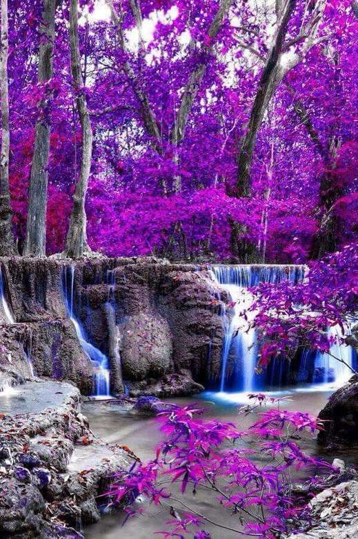 Purple trees and waterfall jigsaw puzzle online