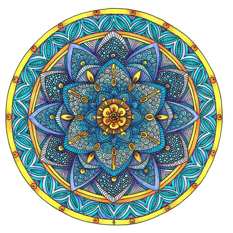Mandala i gula och blå toner pussel på nätet