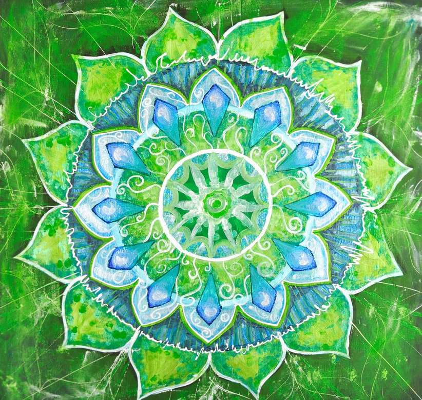 Mandala groene en blauwe tinten online puzzel