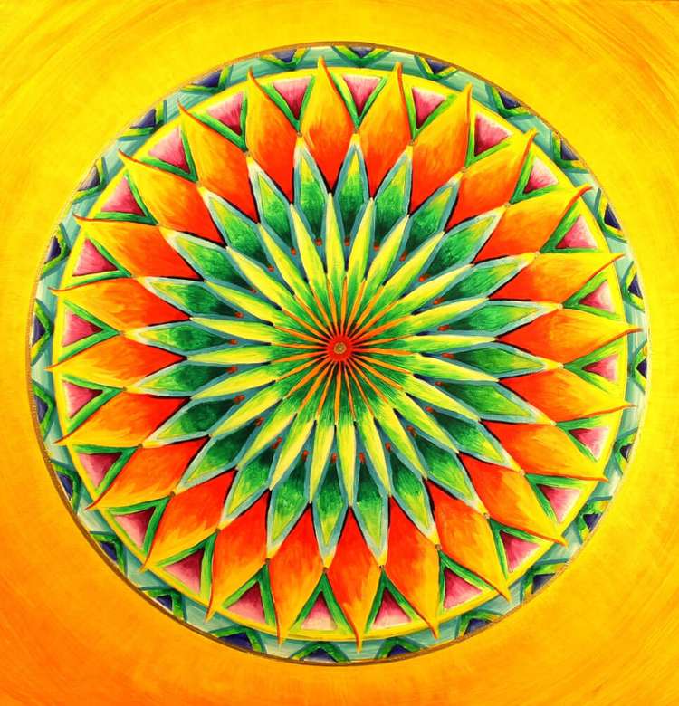 Mandala sárga narancssárga zöld színben kirakós online