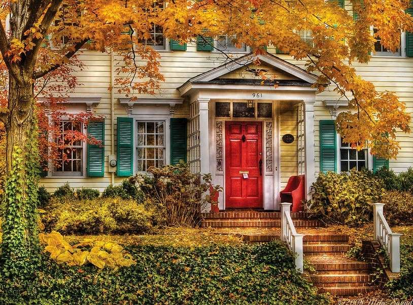 Къща в есенната градина онлайн пъзел