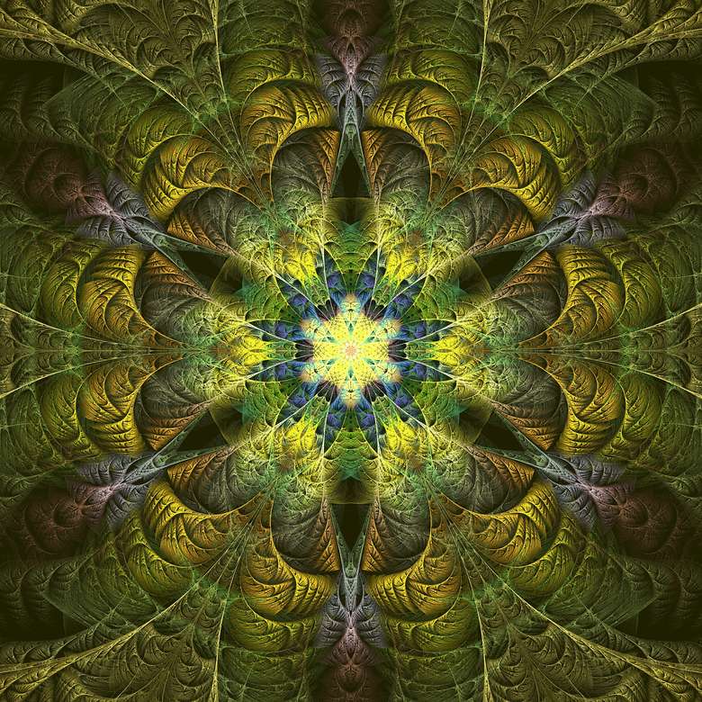 Mandala verde oliva sfumature oro giallo puzzle online