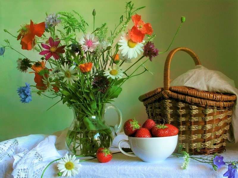 Букет цветя, кошница онлайн пъзел