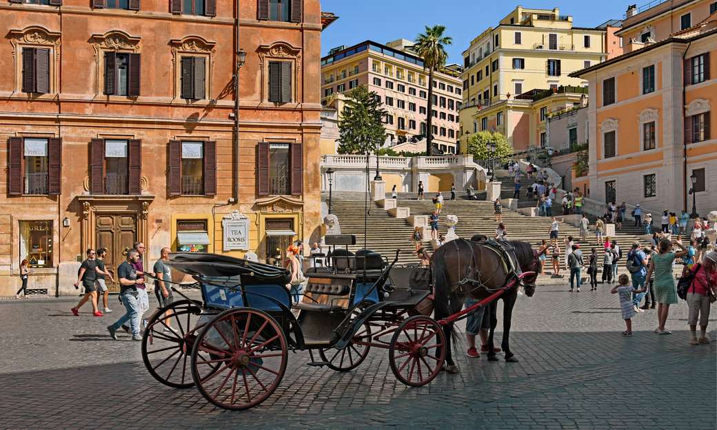 Kocsi a spanyol lépcső előtt Rómában online puzzle