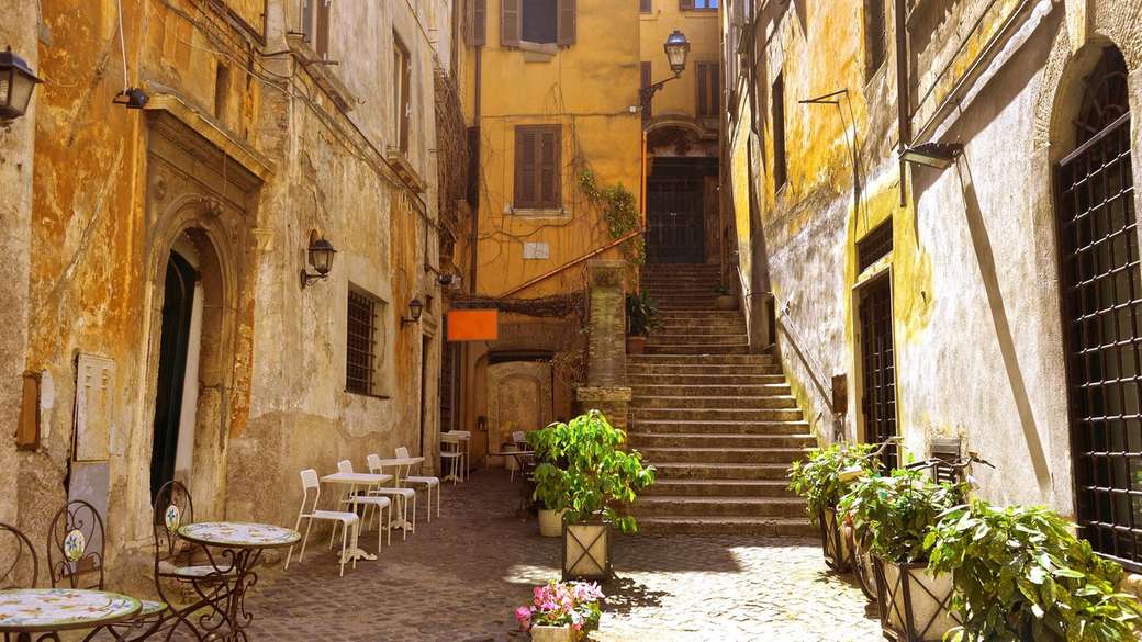Beco da cidade velha com escadas em Roma quebra-cabeças online