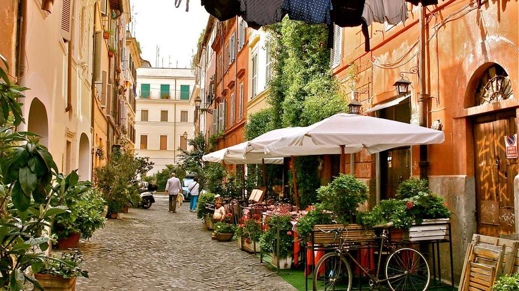Café de la rue de la vieille ville de Rome puzzle en ligne