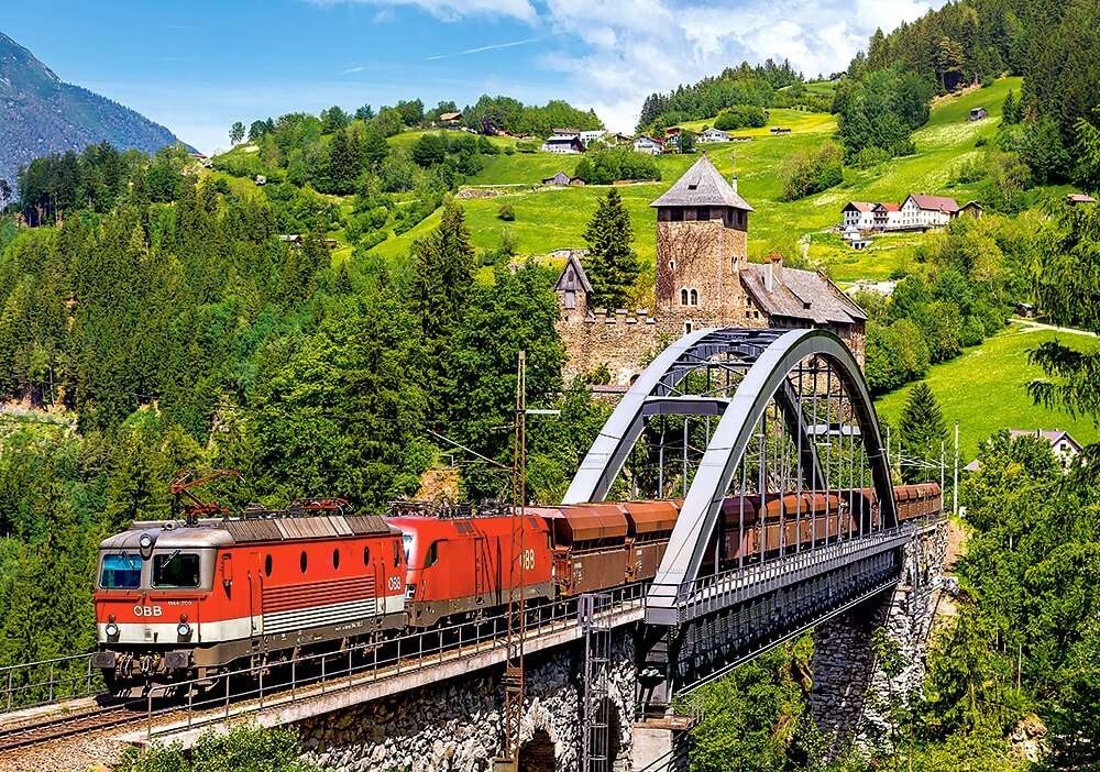 влак на моста в планината онлайн пъзел
