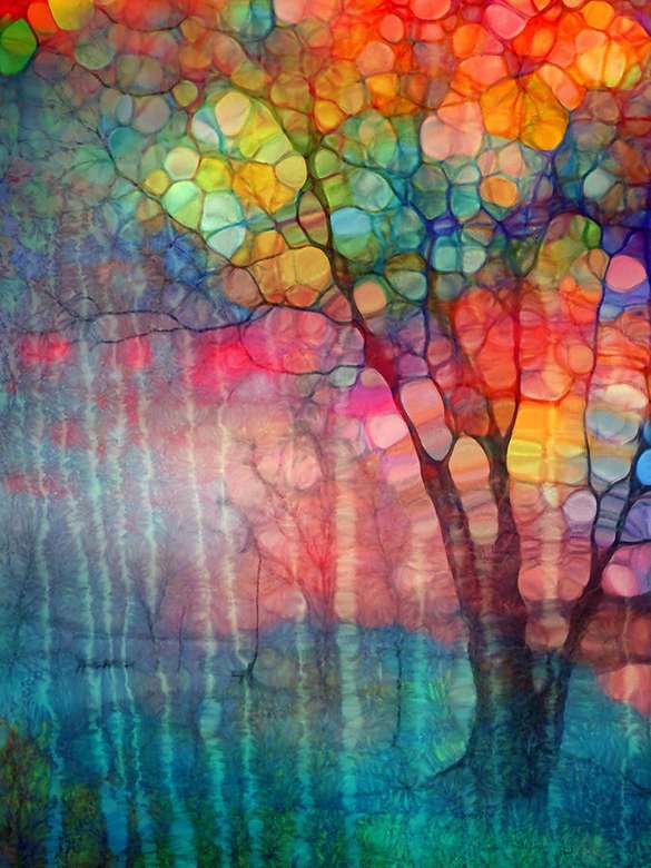 Kleurrijke filigraanbomen online puzzel