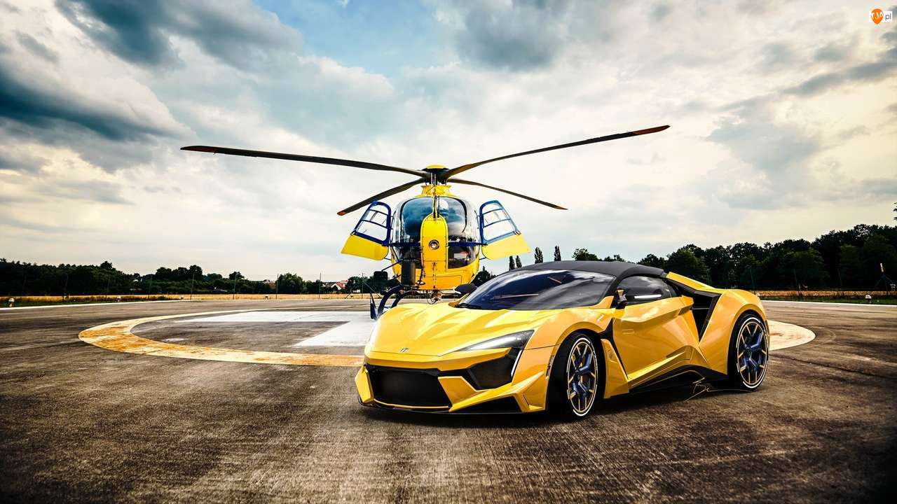 El helicóptero junto al coche Fenyr rompecabezas en línea