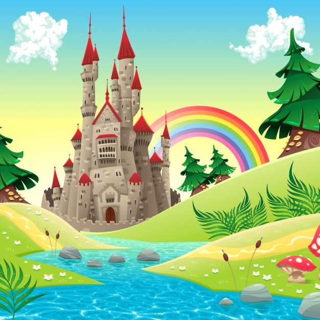 Burg, Regenbogen, Fluss Puzzlespiel online
