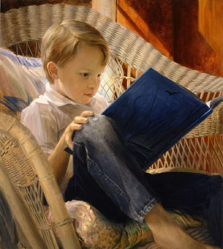 niño leyendo rompecabezas en línea