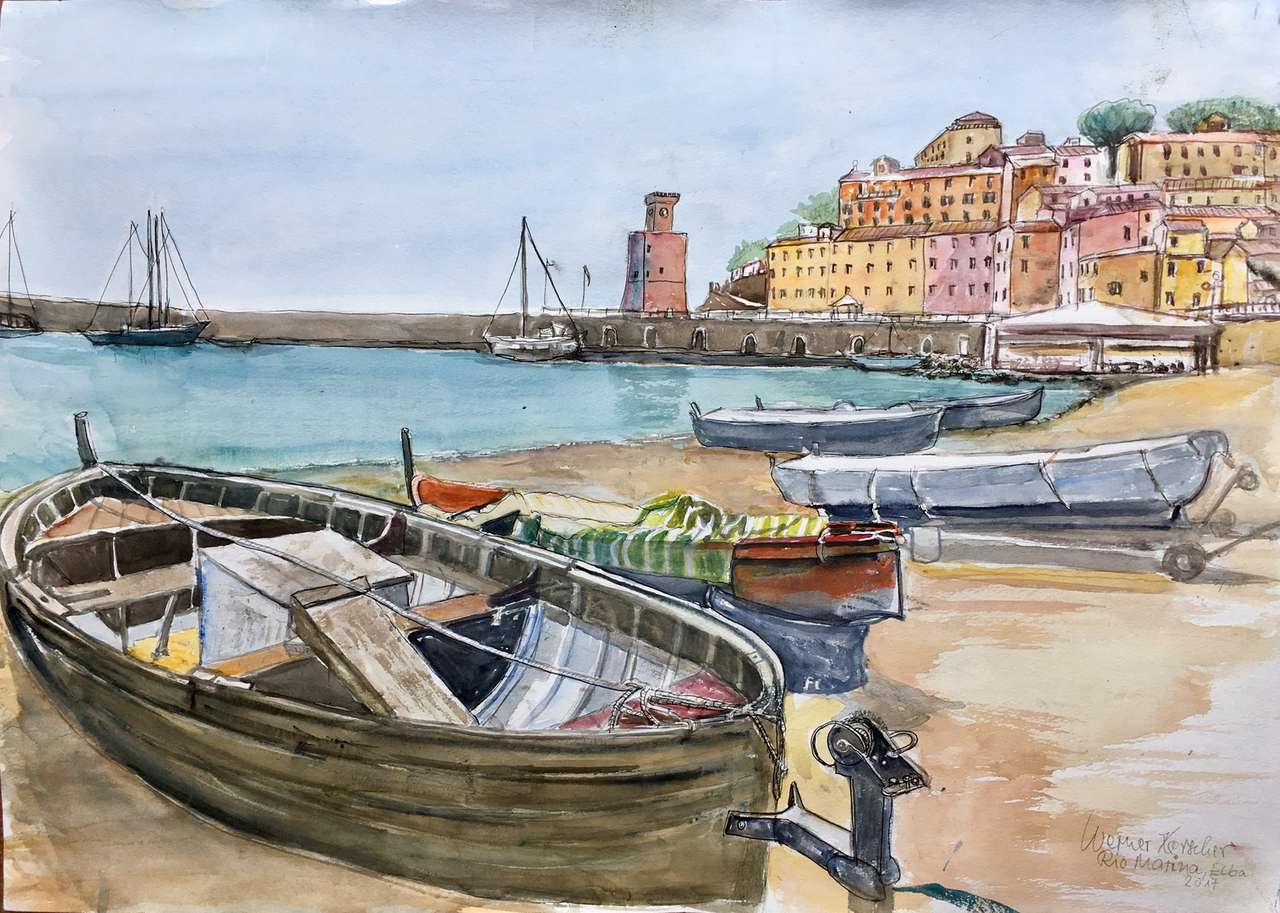 Malování Rio Marina na Elbě v Itálii skládačky online