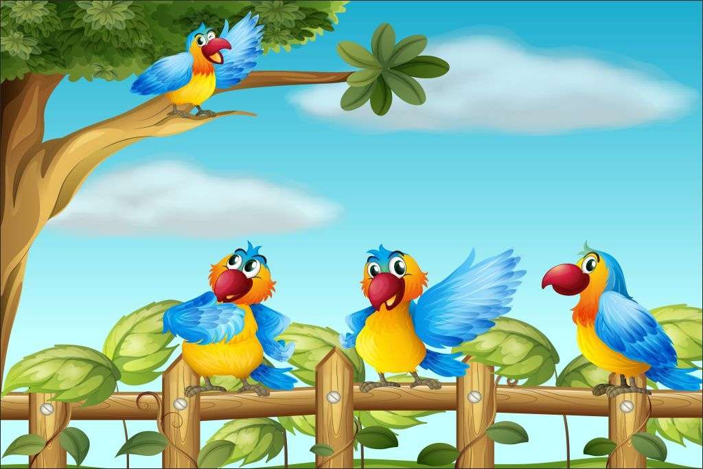 Vögel auf dem Zaun Puzzlespiel online