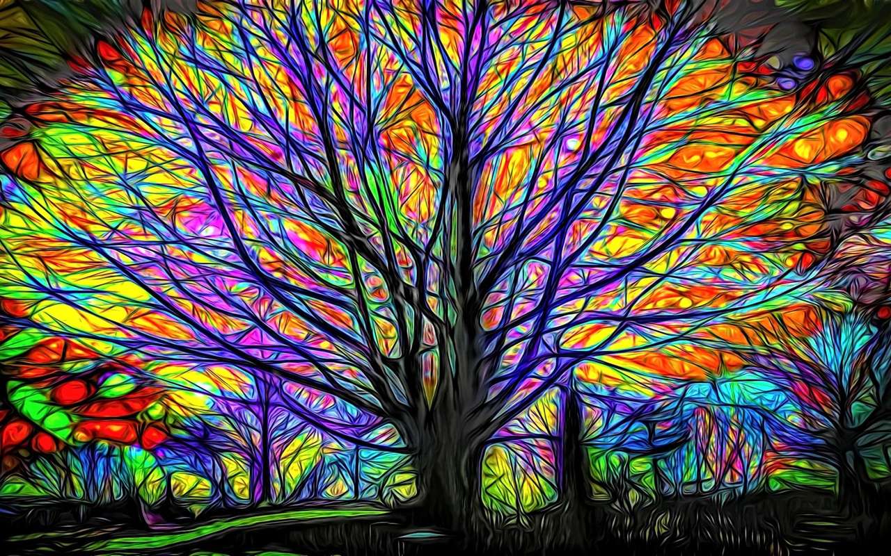 Pintura árbol brillante colorido rompecabezas en línea