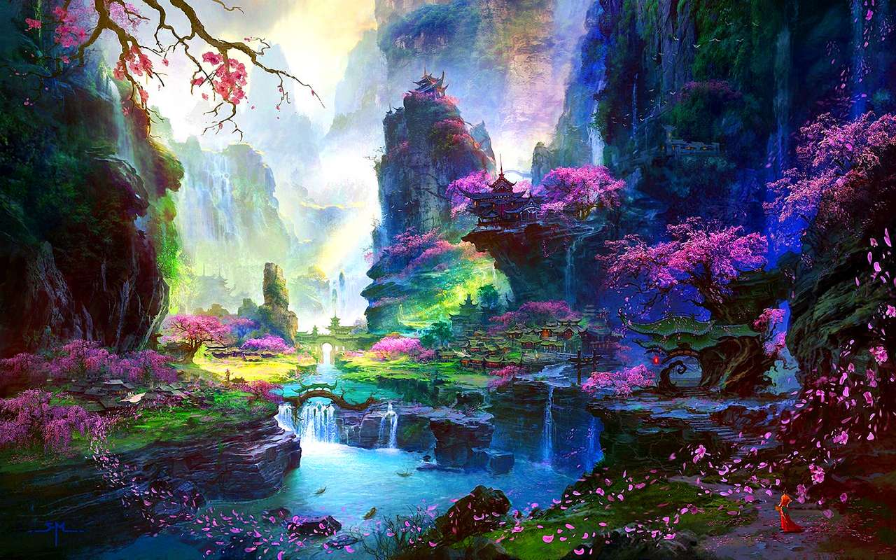 Colorful fairytale landscape online puzzle