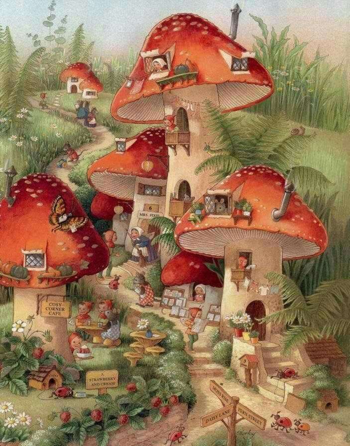 Сказочный мир грибных домиков пазл онлайн