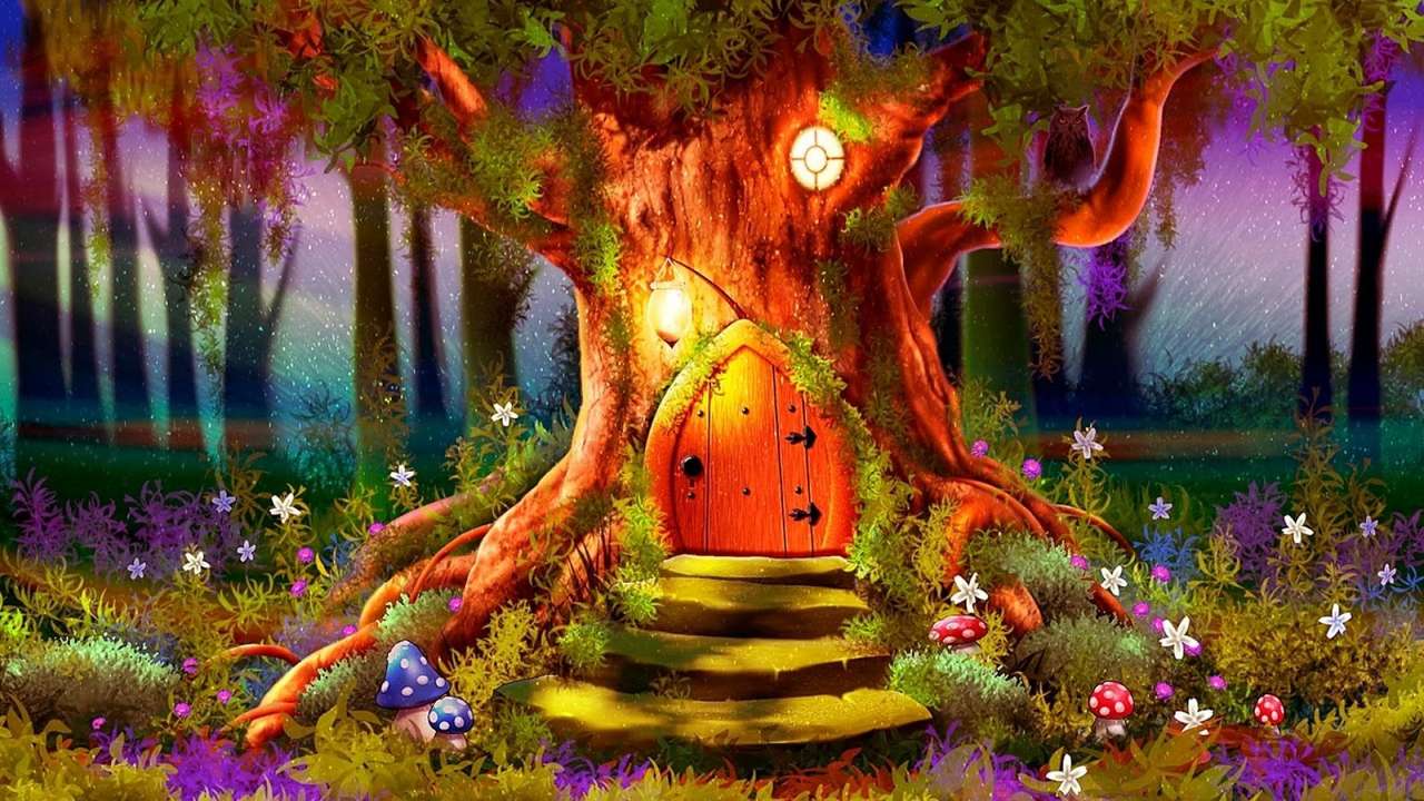Pohádkový svět s domem na stromě online puzzle