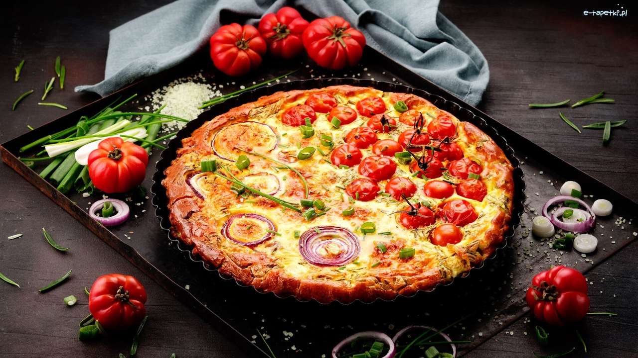 Pizza mit Paprika und Tomaten Online-Puzzle