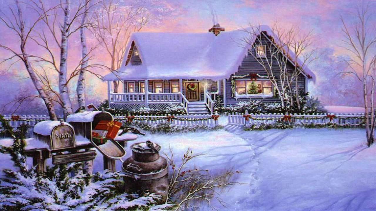 Dům v zimní krajině online puzzle