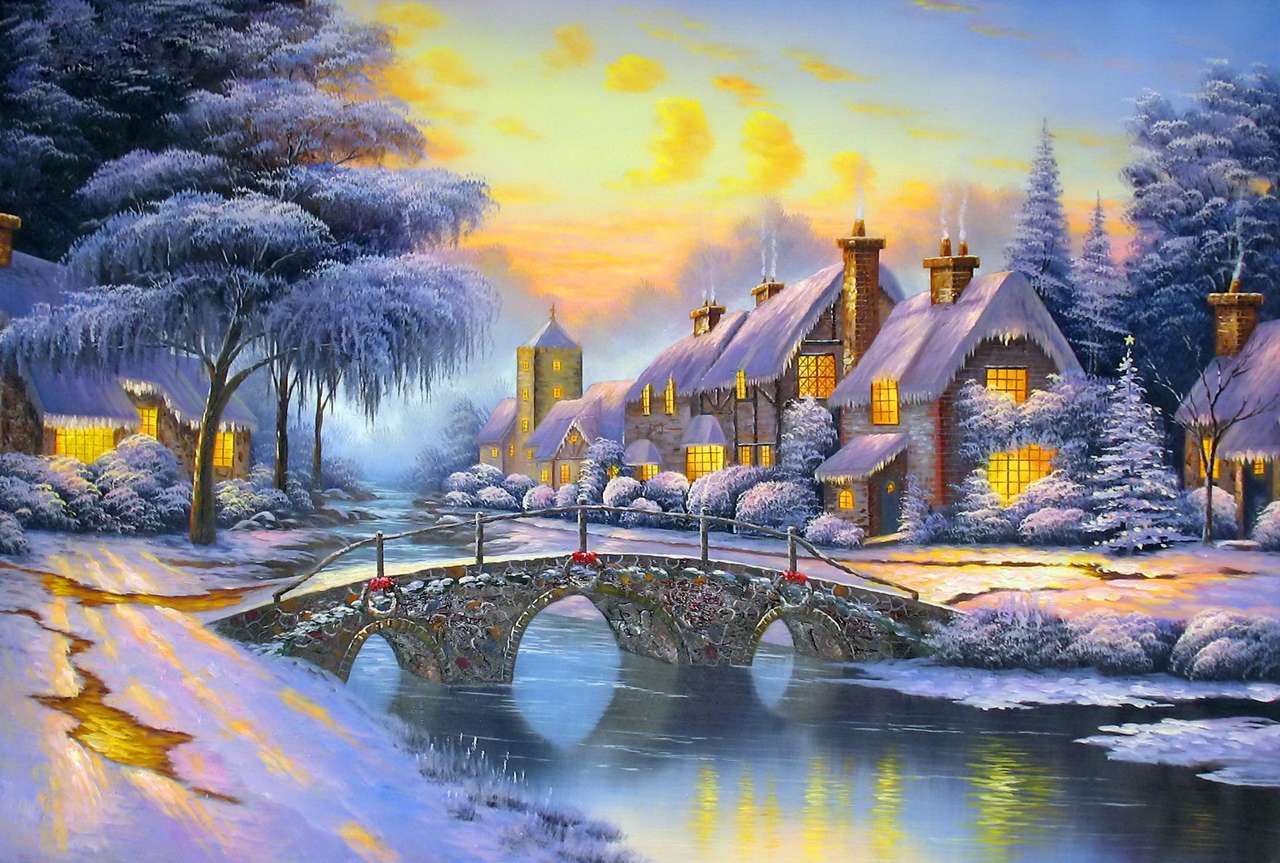 Село в зимен пейзаж онлайн пъзел