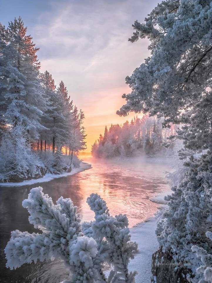 Зимен пейзаж на реката онлайн пъзел