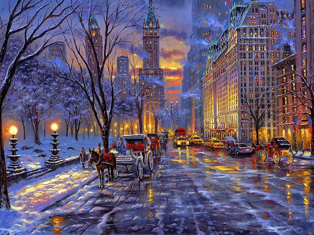 Zima v New Yorku večer online puzzle