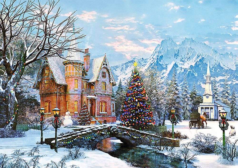 Zimní krajina s vánoční stromeček skládačky online