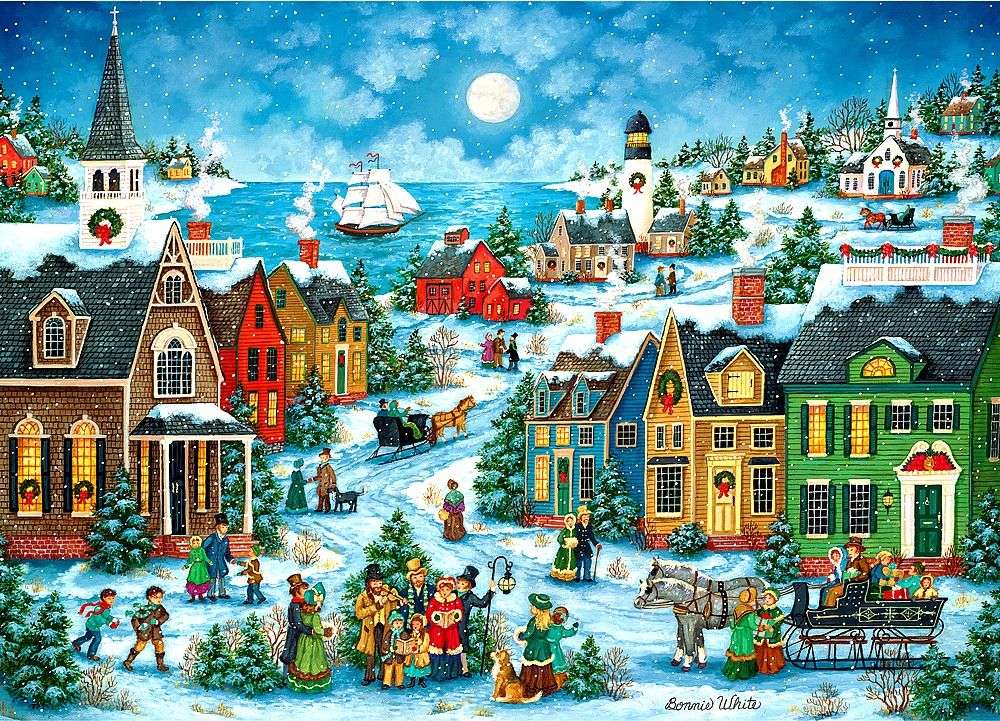 Oraș de Crăciun lângă mare jigsaw puzzle online