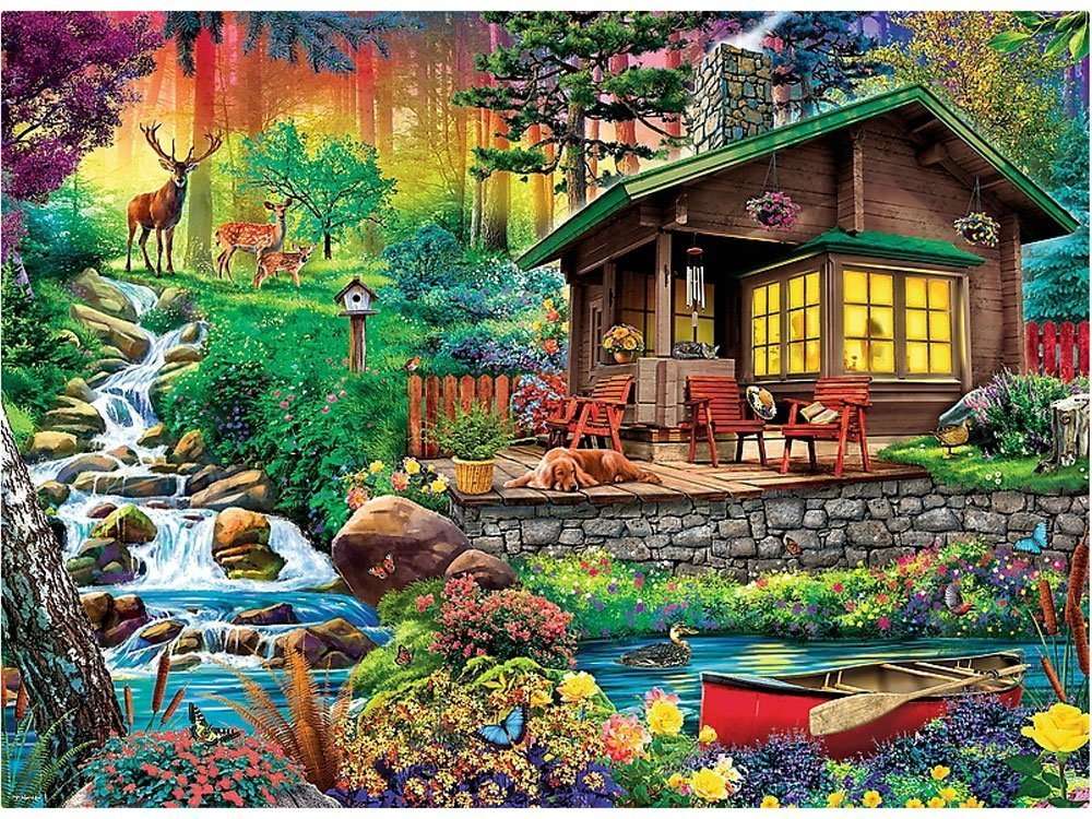 hut in het bos bij een beek online puzzel