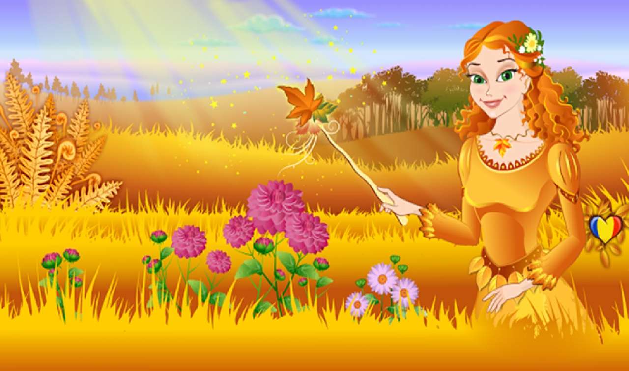 Herfstfee en haar bloemen online puzzel