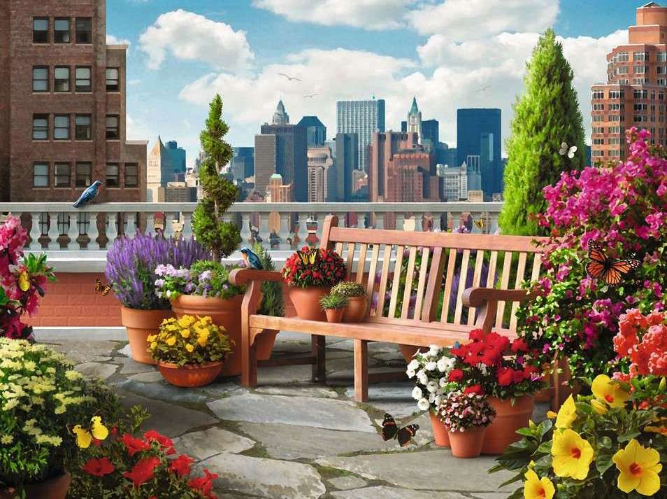 Terrasse mit Blumen Online-Puzzle