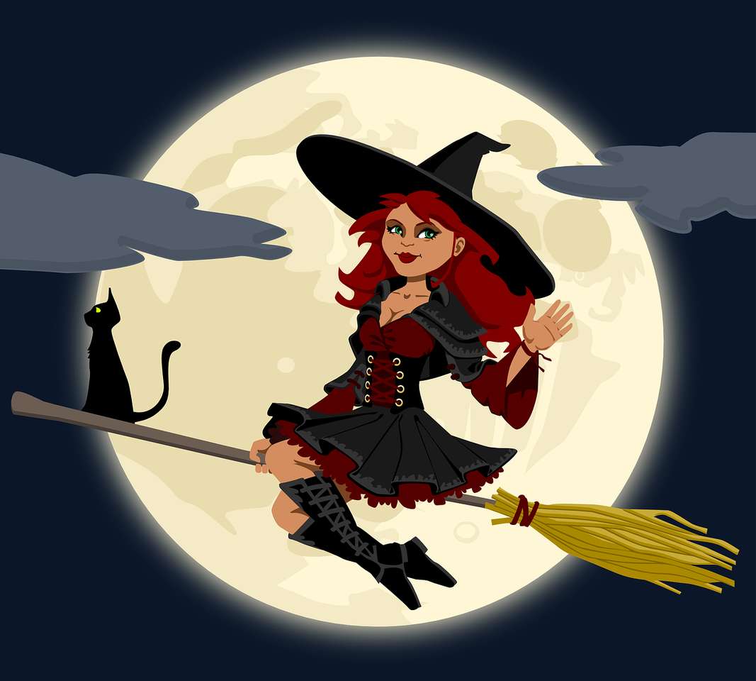 Witch on a broomstick - high age group jigsaw puzzle online