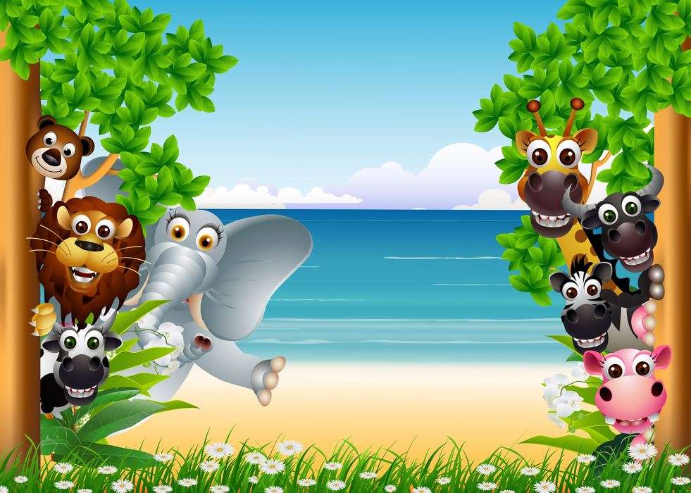 щастливи животни зад дърветата онлайн пъзел