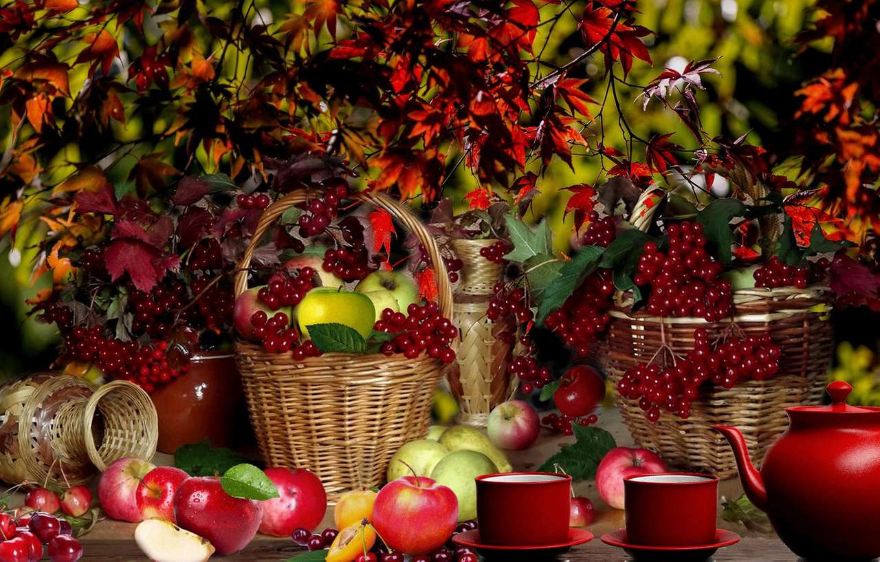 Récolte d'automne de pommes et de baies puzzle en ligne
