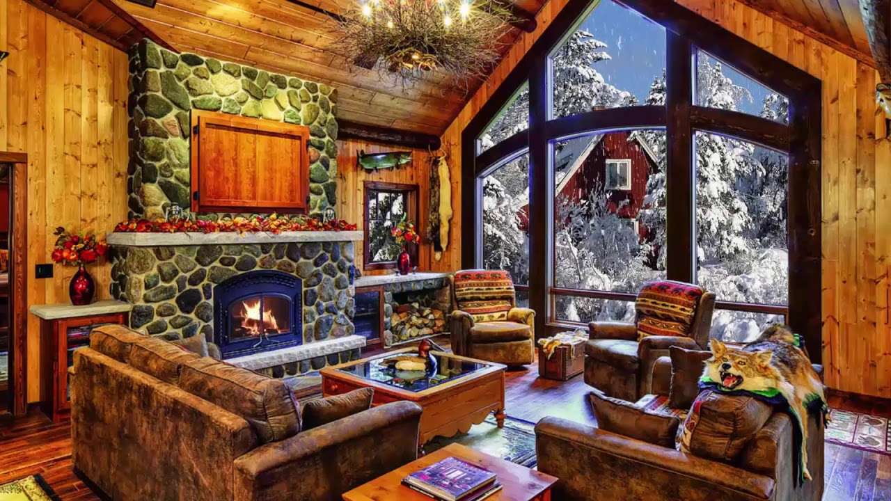 Spațiul de locuit al cabanei din lemn iarna jigsaw puzzle online
